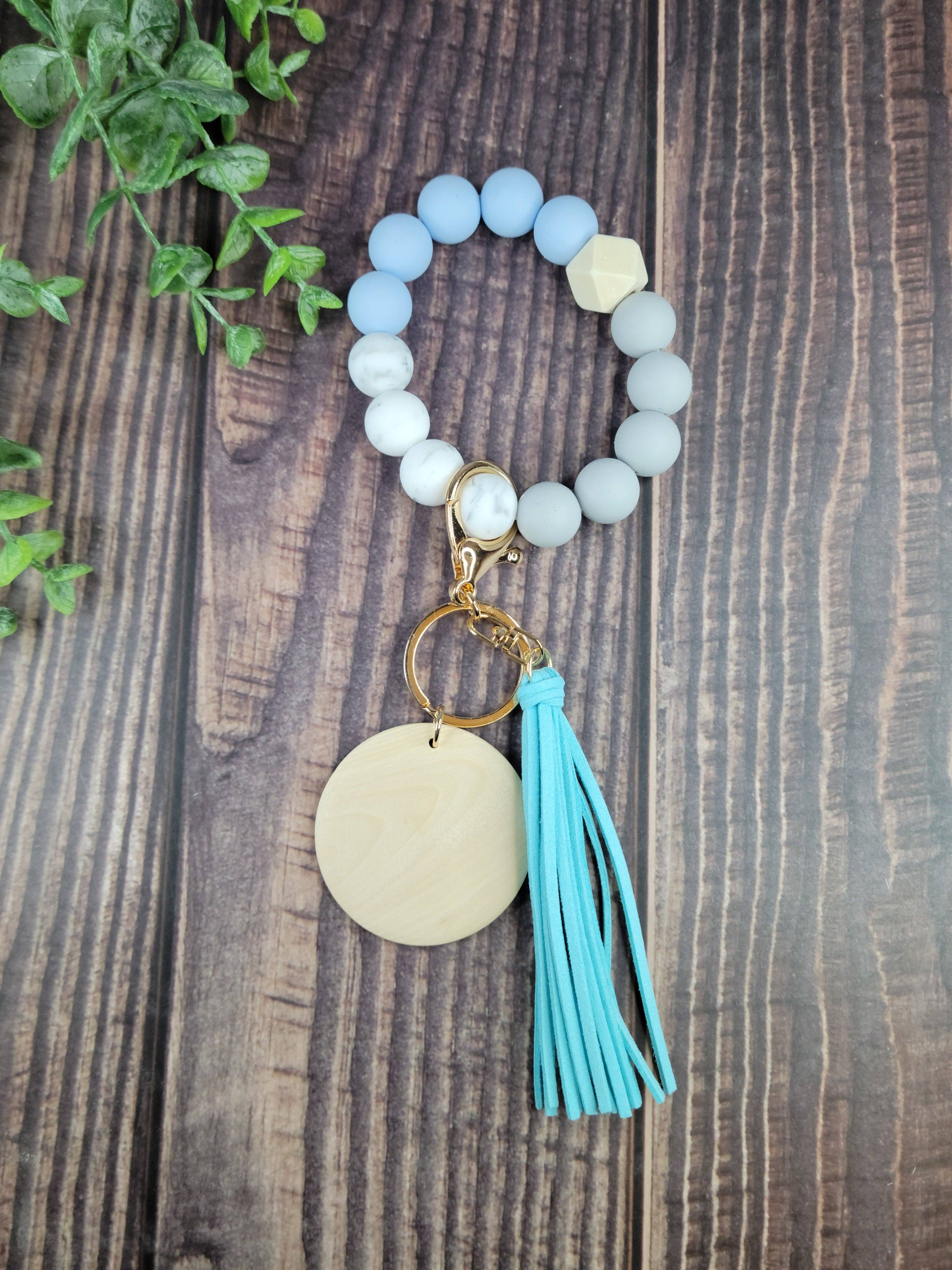 ACC Sublimation Blanks - Vendita all'ingrosso Bracciale portachiavi - Braccialetti portachiavi con perline in silicone con disco in legno chiaro da 2" e0