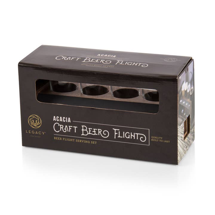 Acacia Wood Craft Beer Flight - Beverage Sampler Glass Gift Set for wholesale on Faire10