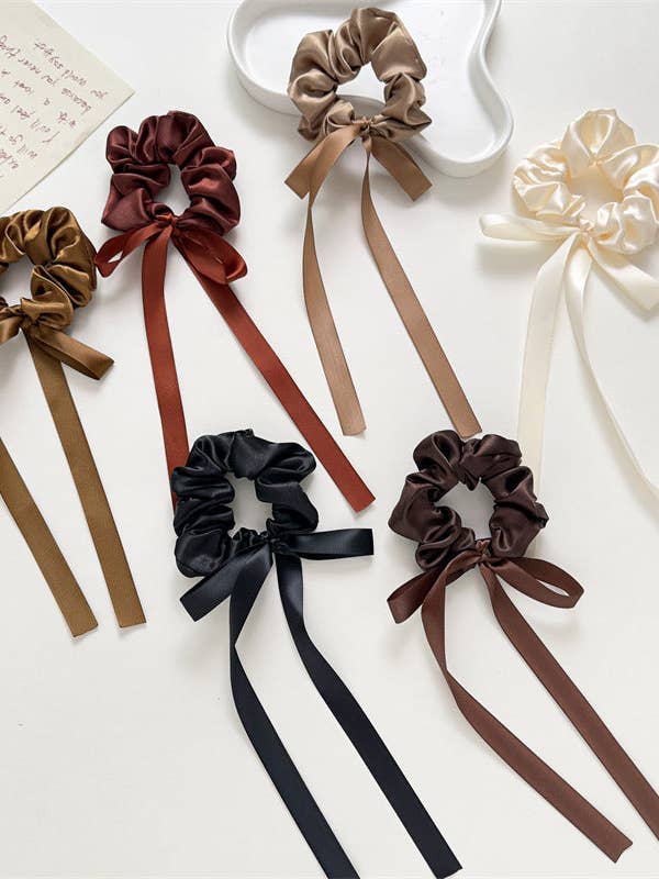 Ribbon Bow Scrunchie Sæt i Satin, 6 farver for engroshandel hos WEST AUSSIE SUPPLIES