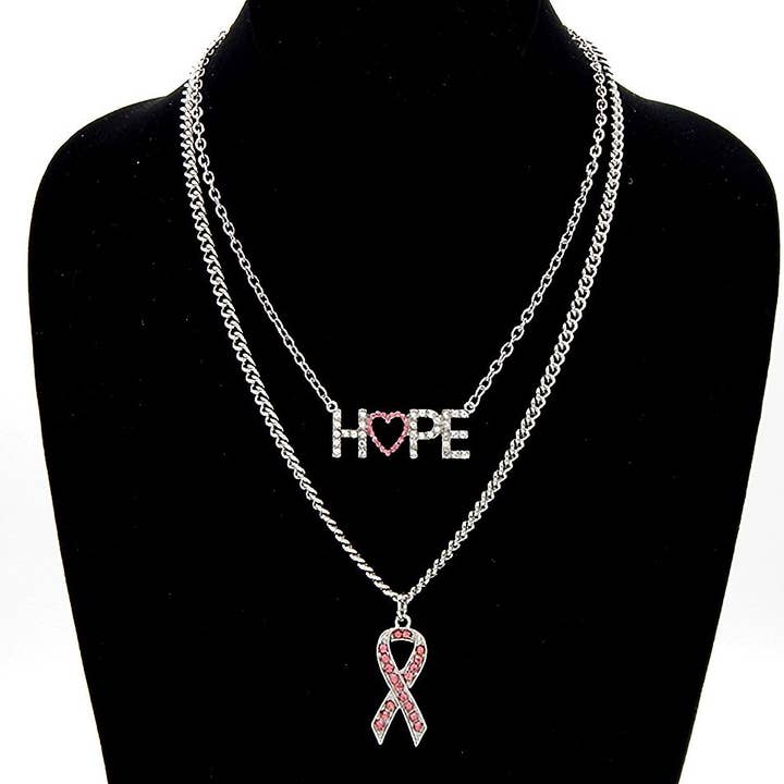 Diacly - Vente Colliers à pendentif - Collier avec pendentif Hope en ruban rose contre le cancer du sein