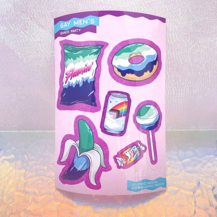 Klistermærkeark til homoseksuelle mænds snacks for engroshandel hos Wild Fancy Design