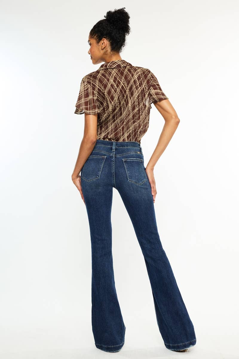 DARK OPEN PACK MID RISE BUTTON UP DISTRESS FLARE JEANS-KC6327FD for wholesale on Faire4