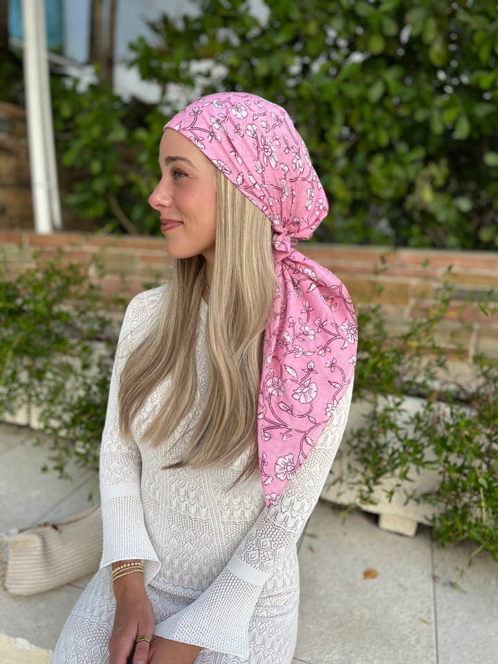 Soft Pink Florals Square Head Scarf for wholesale by The Scarf Bar