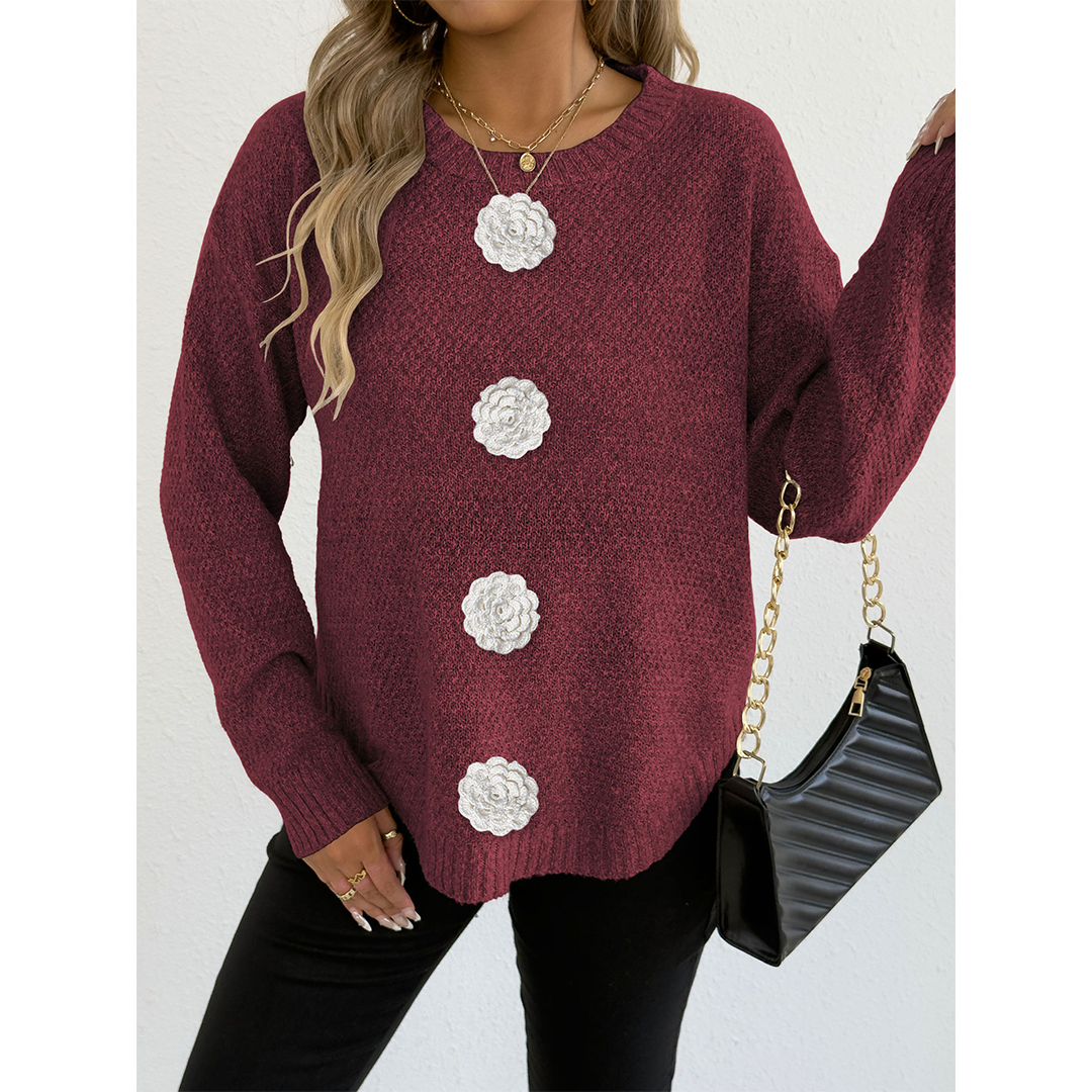 UNISHE - Wholesale Knit Sweater - Women's - Casual Button Crochet Floral Decor Pullover Sweater OYM24520