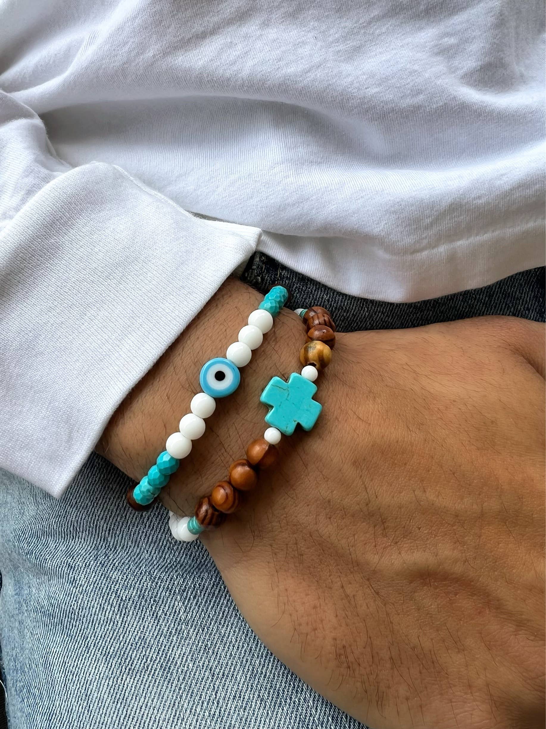 Christina Christi - Wholesale Sieraden - Heren - Herenarmband Turkoois kruis, Armband Mannen Evil Eye6