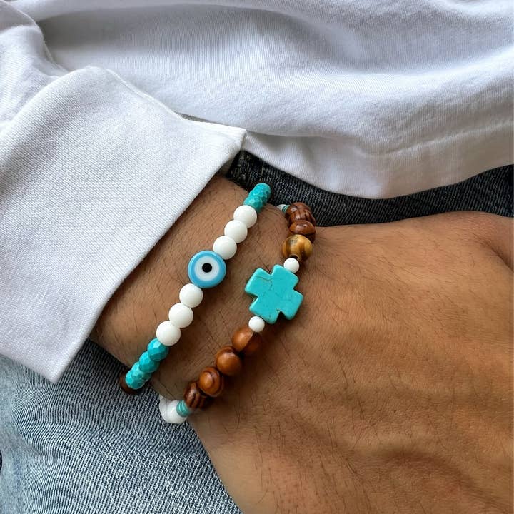 Christina Christi - Wholesale Sieraden - Heren - Herenarmband Turkoois kruis, Armband Mannen Evil Eye6