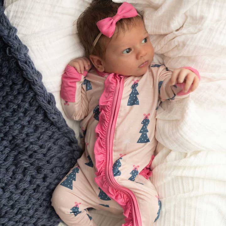 Dolly Lana - Wholesale Sleepsuit - Baby - Ruffled Zippered Footie in Pink Christmas0
