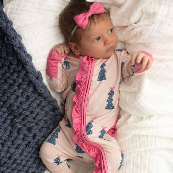 Ruffled Zippered Footie in Pink Christmas and other Purchase Wholesale zip sleeper. Free Returns & Net 60 Terms on Faire trending on Faire.