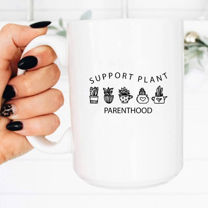 15 ounce Plante Forældreskab Kaffekop, Plante Lady Kaffekop for engroshandel hos Boho Sips