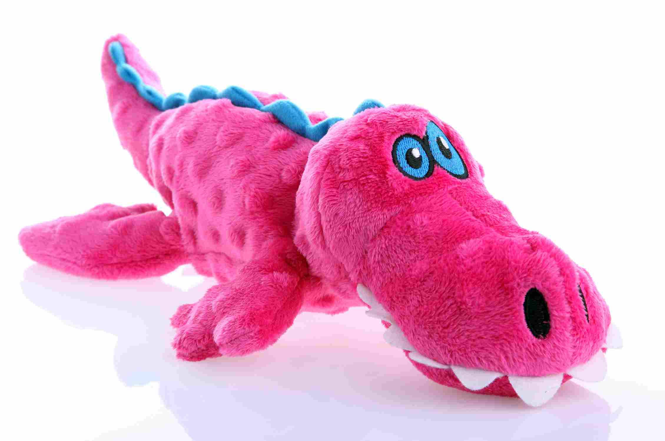 Pet Palette Distribution - Wholesale Pet Chew Toy - Dog - goDog Just For Me Gator w/Chew Guard Plush Dog Toy Pink