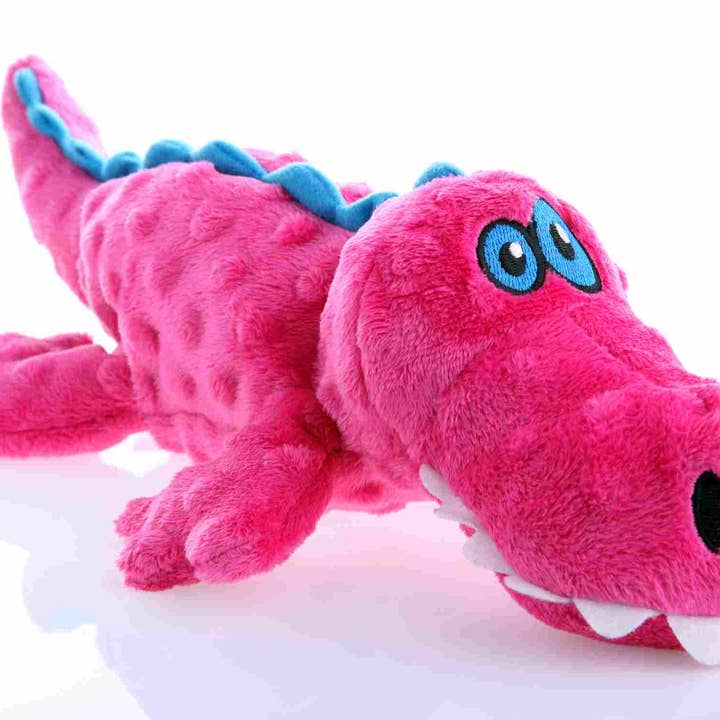 goDog Just For Me Gator w/Chew Guard Plush Dog Toy Pink for wholesale by Pet Palette Distribution