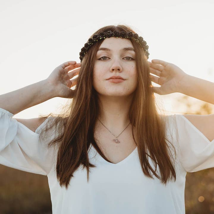 Handcrafted Black Halloween Rose Flower Crown for wholesale by The Pearled Rose