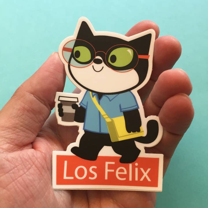 Los Felix, Los Feliz - Hipster cat coffee - LA - STICKERS FO for wholesale by doodle dose
