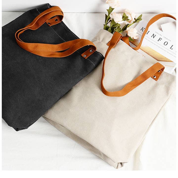 H-H - Wholesale Tote Bag - Women's - Canvas Tote Bag With PU Leather Handle ( 189TV/HH);