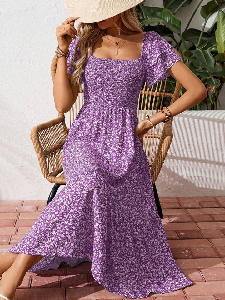 Short-sleeved Square Neck Floral Dress for wholesale by Wholesalesir