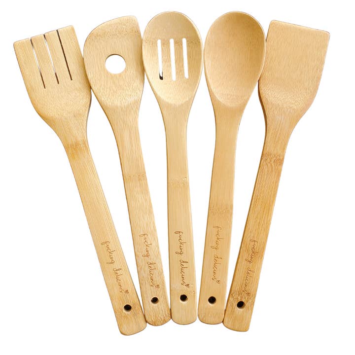 Fucking Delicious 5 Piece Bamboo Utensil Set for wholesale by tcbco