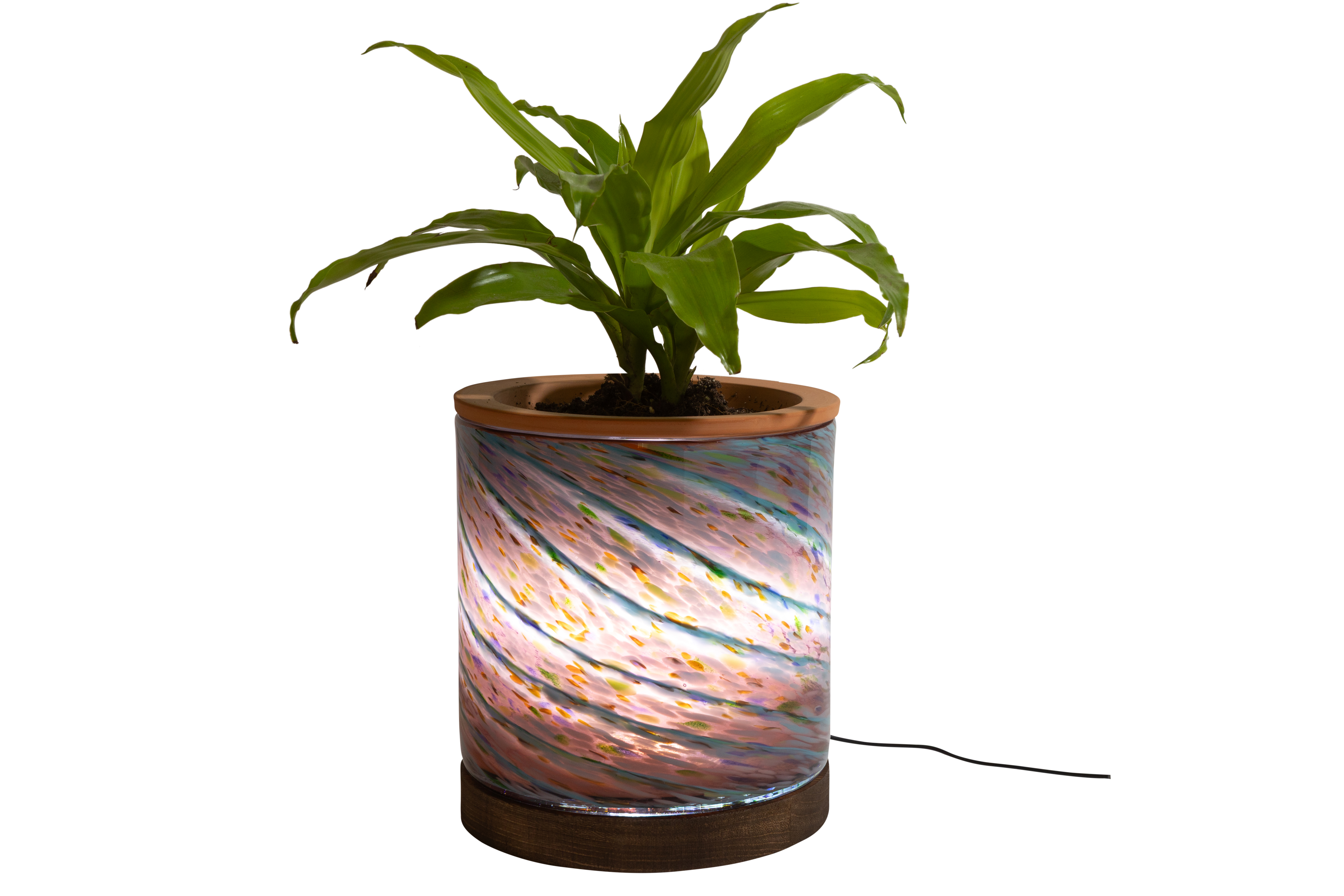 ApricotMint - Wholesale Plant Pot - 8" Art Glass LED Self Watering Planter (USB Plug-in)3