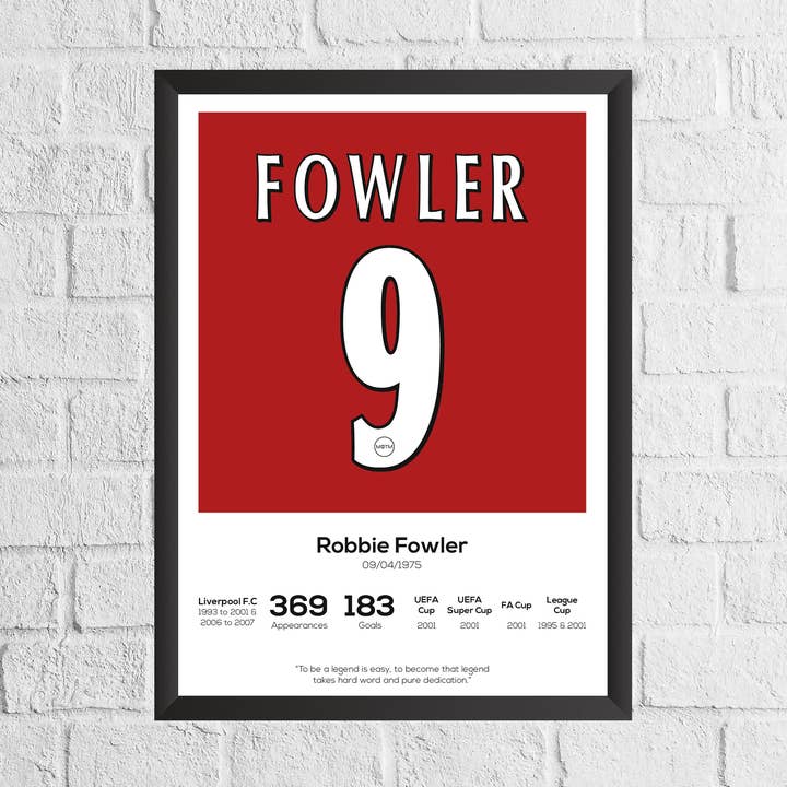 Impressão das estatísticas de Robbie Fowler Liverpool Legend por atacado de Man of the Match Football