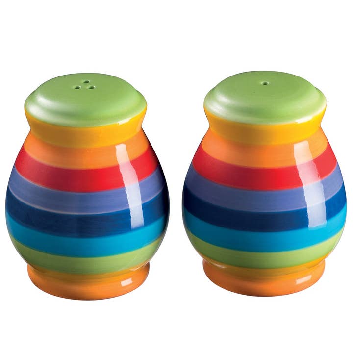Namaste - Wholesale Salt & Pepper Shaker Set - Handpainted Rainbow Stripe Ceramic Salt & Pepper Set