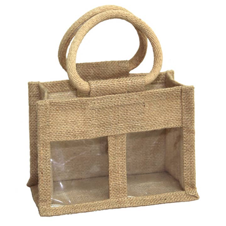 Candi Gifts – wholesale Gift bag – Natural 2 Jar Jute Bags with Handles - Jam Jar Hessian Bags