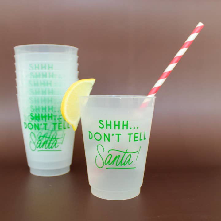 Shhh...Don't Tell Santa! Frosted Acrylic 16 oz Christmas Cup for wholesale by Birdie Mae Designs