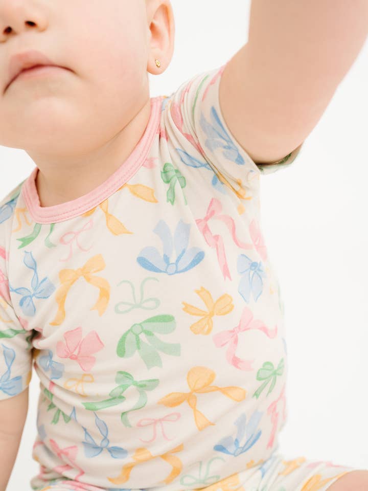 Little One Shop - Wholesale Top & Short Set - Kids - Pastel Bow Bamboo Shorts Set5