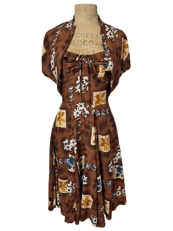 PROMOÇÃO! Vestido Swing Marta Halter Estilo Anos 1940 Arte Ilha Marrom por atacado de Loco Lindo