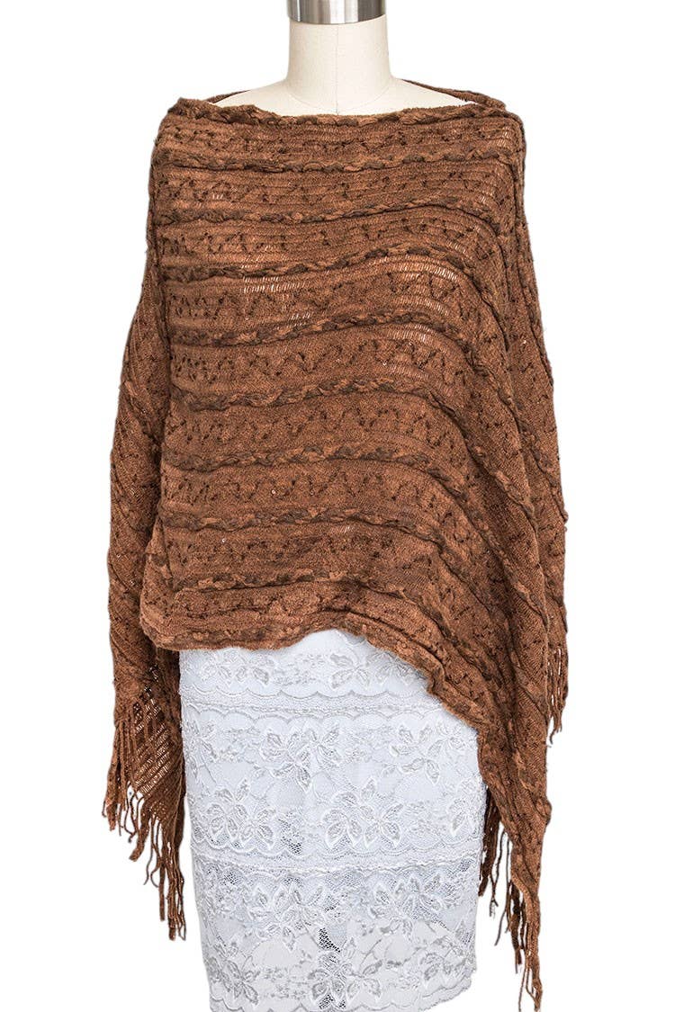 LA Jewelry Plaza - Wholesale Poncho - Women's - Ruffle Knit Fringe Poncho0