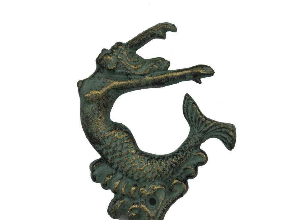 Hampton Nautical - Wholesale Wall Hook - Antique Seaworn Bronze Cast Iron Mermaid Key Hook 6"3