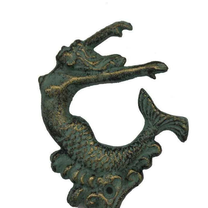 Hampton Nautical - Wholesale Wall Hook - Antique Seaworn Bronze Cast Iron Mermaid Key Hook 6"3