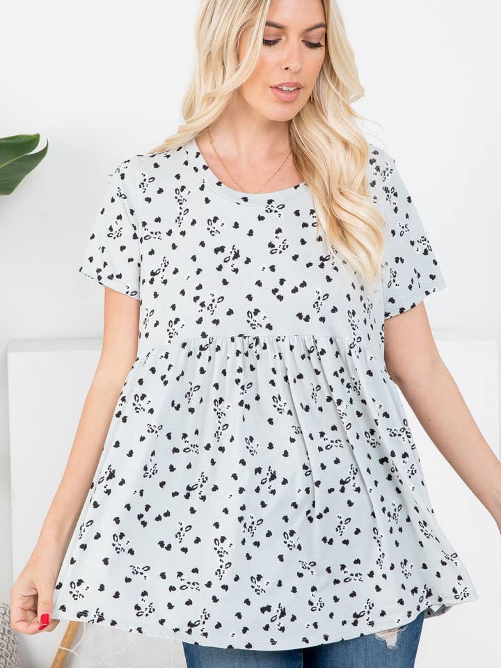 T70221-Women Floral Animal Print All Over Round Neck Top for wholesale by Sunday Morning