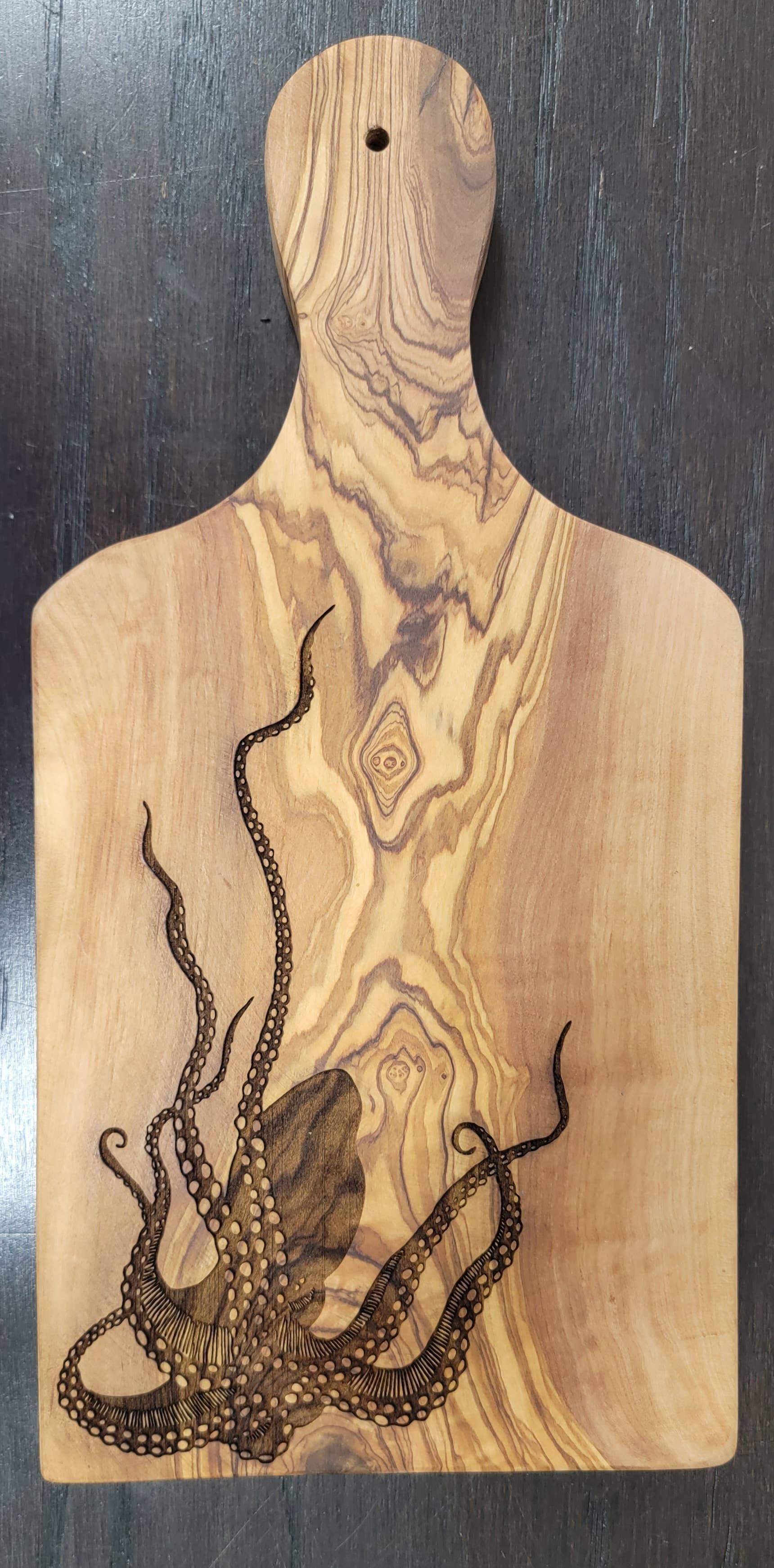 Gulf Coast Custom - Wholesale Cheese Board - Olive Wood Serving Board Bread Cheese Board + Octopus 6"x12"1