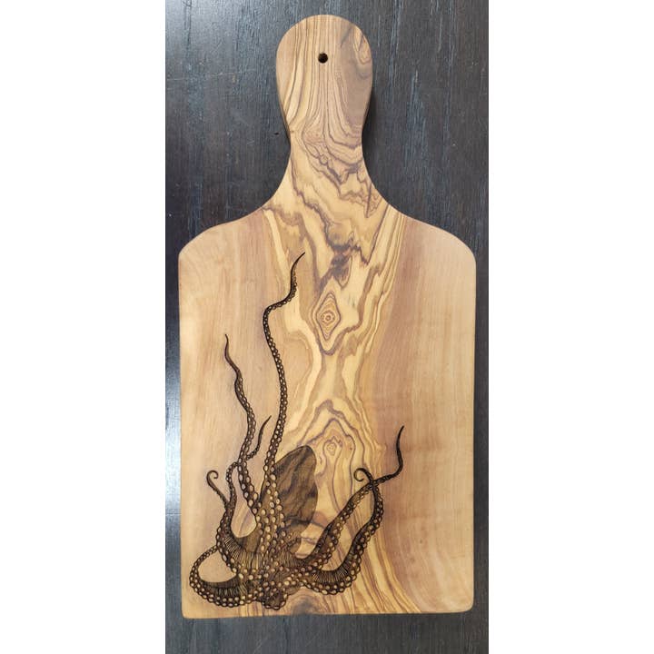 Gulf Coast Custom - Wholesale Cheese Board - Olive Wood Serving Board Bread Cheese Board + Octopus 6"x12"1
