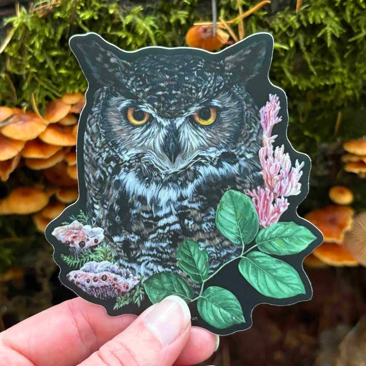 Adesivo Gufo Cornuto e Fungo per la vendita all'ingrosso da parte di Bekah Zeimetz Art