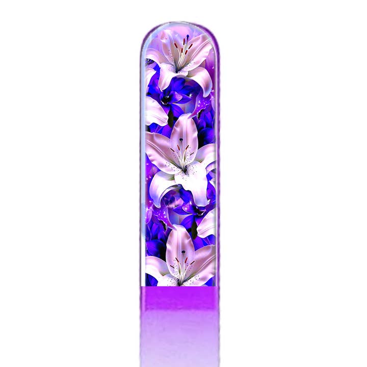 Lima de uñas de cristal checo 3D con flores de lirio morado. para venta al por mayor de Classy Nail Files