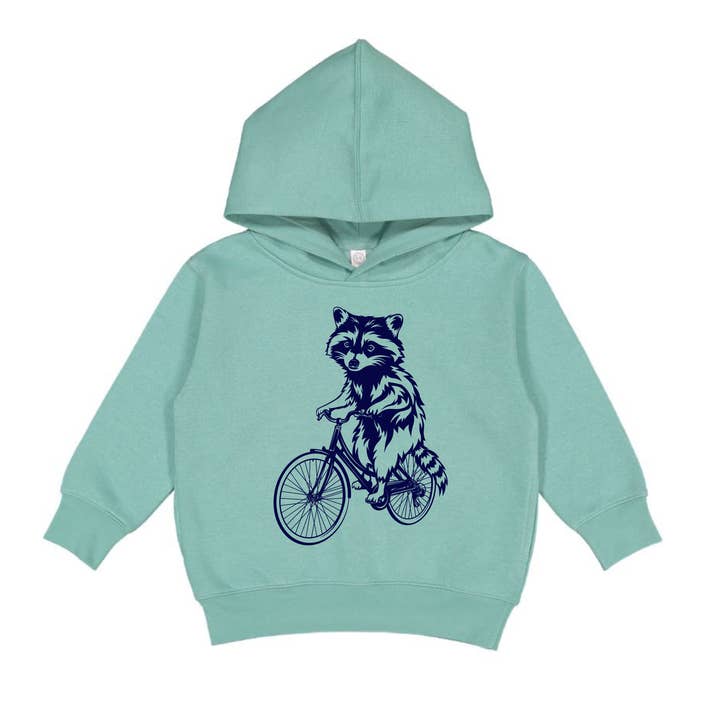 Barn Hoodie - Tvättbjörn på cykel - Toddler Pullover Sweatshirt för wholesale av Spruce Seed