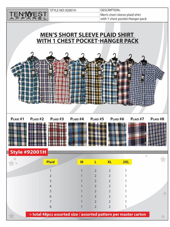 S/S Y/D rutiga skjortor för män H för wholesale av Ten West Apparel