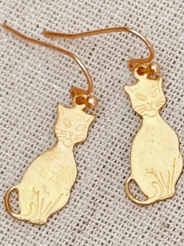 Brincos de Silhueta de Gato Gravados em Latão por atacado de Gracie Rose Designs