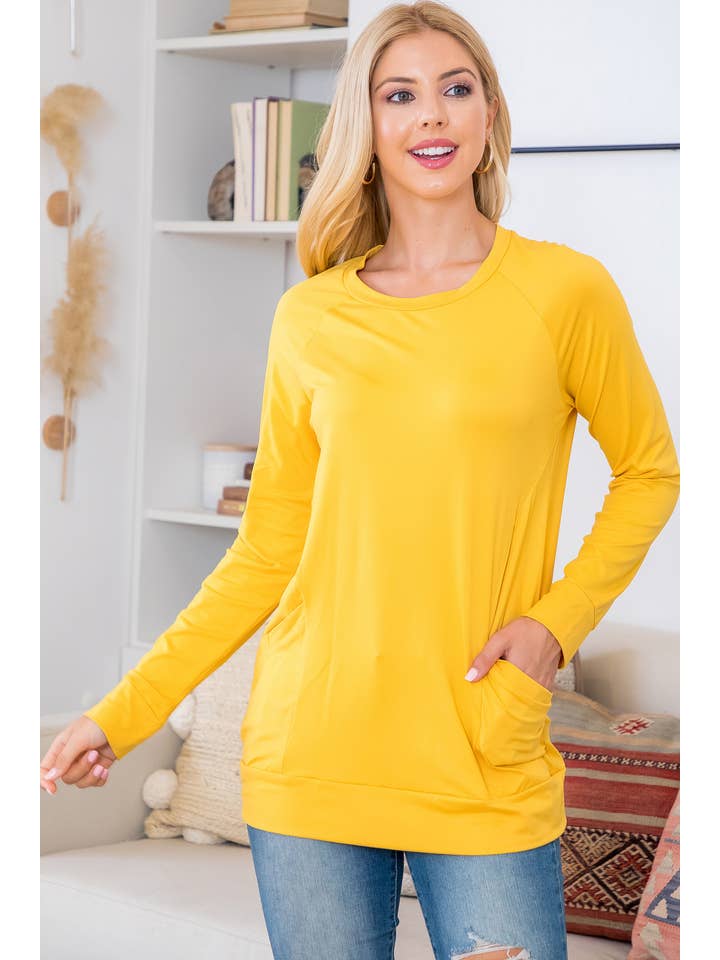 You & Me - Wholesale Tunic - Women's - YMT20003XV-PLUS SIZE SOLID LONG SLEEVE FRONT POCKET TOP2
