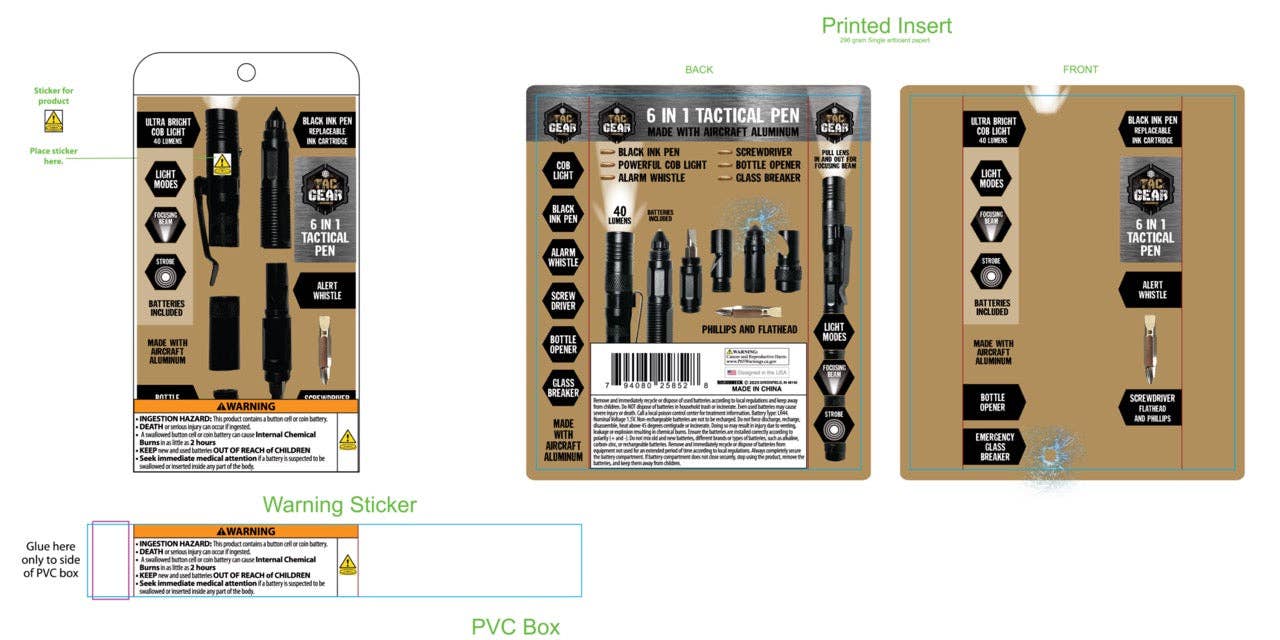 Novelty Brands - Wholesale Pen - Tac Gear 6-In-1 Tactical Multi-Tool LED Pen - 6/Display6