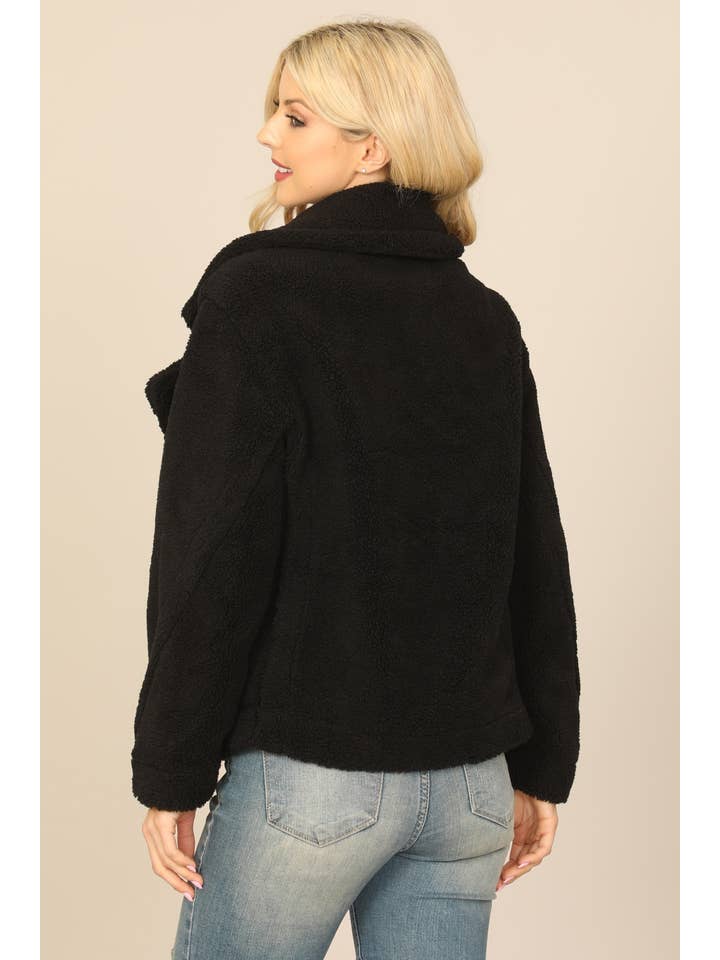 Black Collared Side Pocket Fleece Jacket for wholesale on Faire1