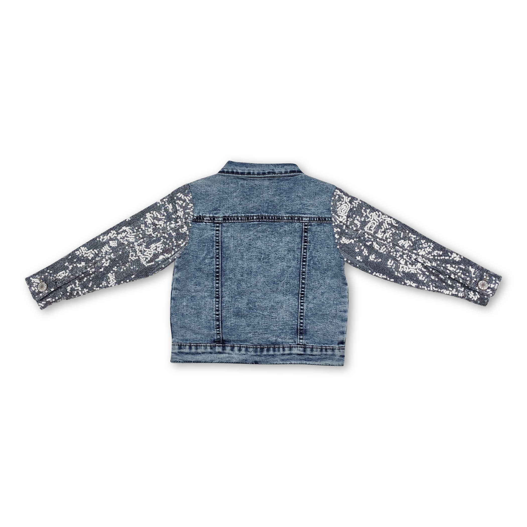 Yawoo Garments - Vente Veste en jean – enfant - Vestes en jean à manches longues à paillettes argentées pour filles2