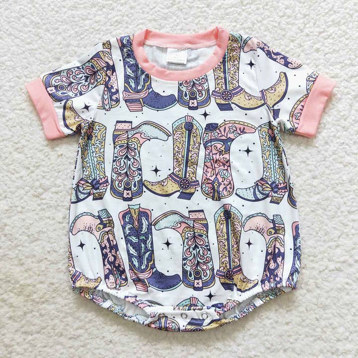 Aier Wholesale - Wholesale Jumpsuit - Baby - Baby Girls Western Boots Pink Rompers