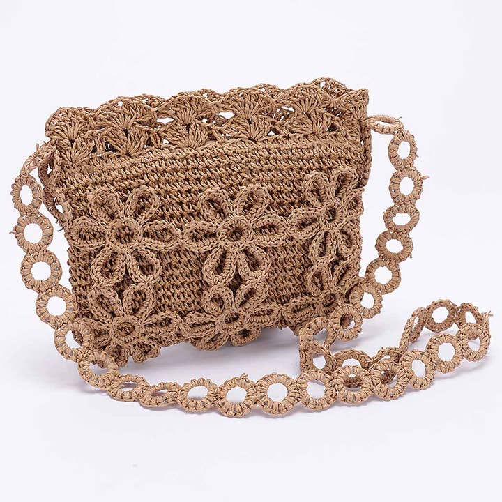 3AM BY H&D ACCESSORIES - Wholesale Crossbody Bag - Women's - Faux Straw Handmade Flower Crossbody Bag
