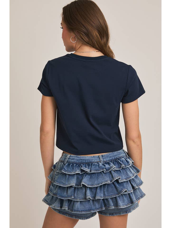 LE LIS - Wholesale Screen Printed T-Shirt - Women's - "USA" GRAPHIC SHORT SLEEVE CREW NECK BABY TEE