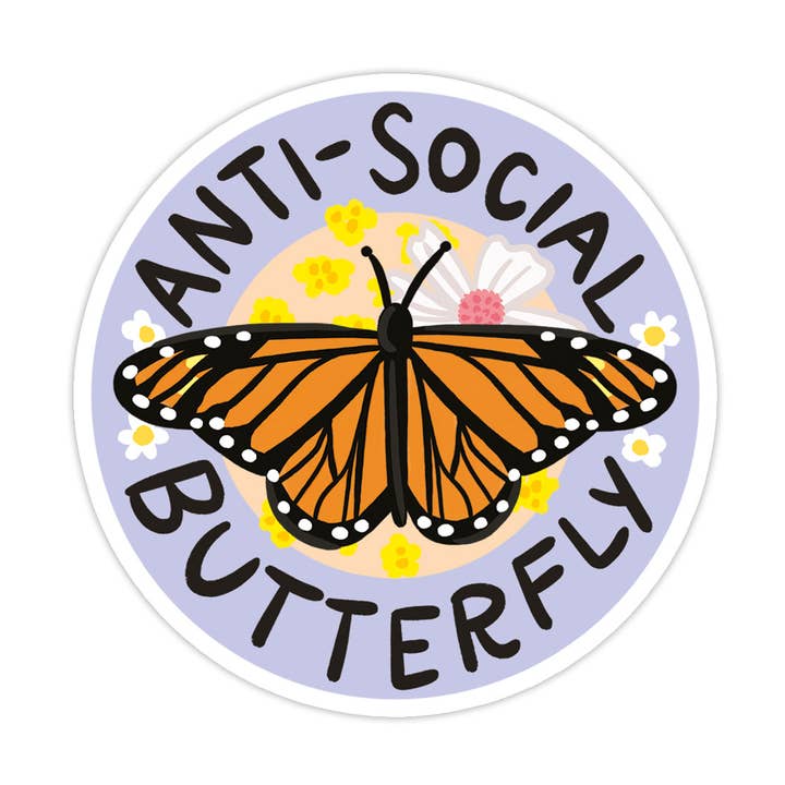 Bloomwolf Studio - Venta al por mayor Pegatina - Adhesivo de vinilo antisocial con forma de mariposa, regalo divertido0