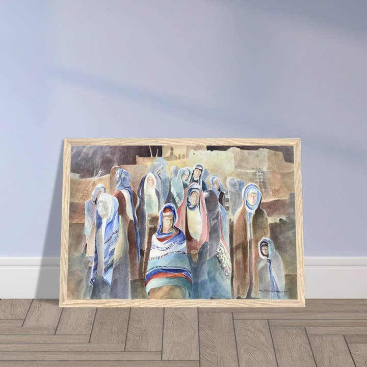 'Pueblo People' Southwestern Watercolor I 12x18 inch Wooden Framed Art Print I Original Artwork by American Artist Barbara Cleary for wholesale by Barbara Cleary Designs