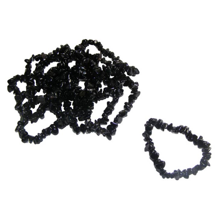 Black Obsidian Chip Bracelets pk10 for wholesale by Crystal Magick Wholesale Ltd