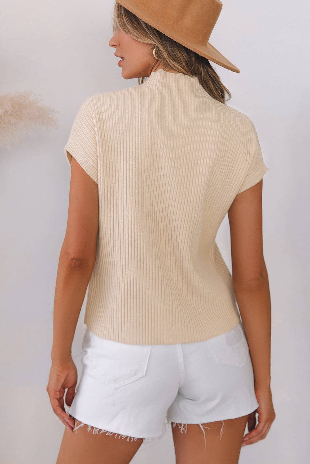 Threaded Pear - Wholesale Knit Sweater - Women's - Lindsey Patch Pocket Ribbed Knit Short Sleeve Sweater1