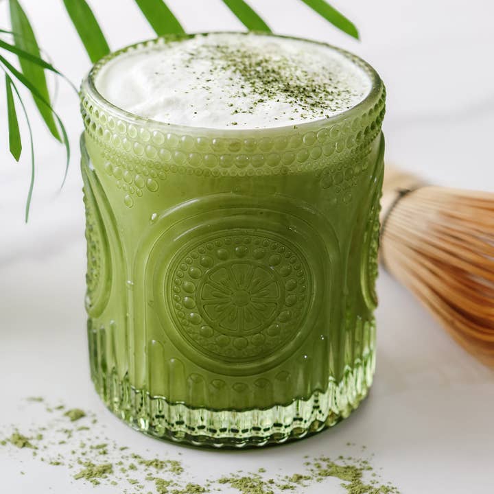 Kate Aspen - Wholesale Drinking glass/cup - 10 oz. Ribbed Retro Arch Floral Green Drinking Glasses (Set6